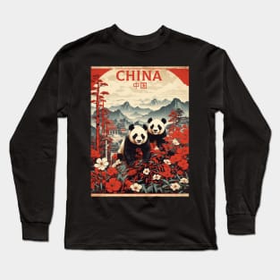 China Chinese Pandas Vintage Poster Tourism Long Sleeve T-Shirt